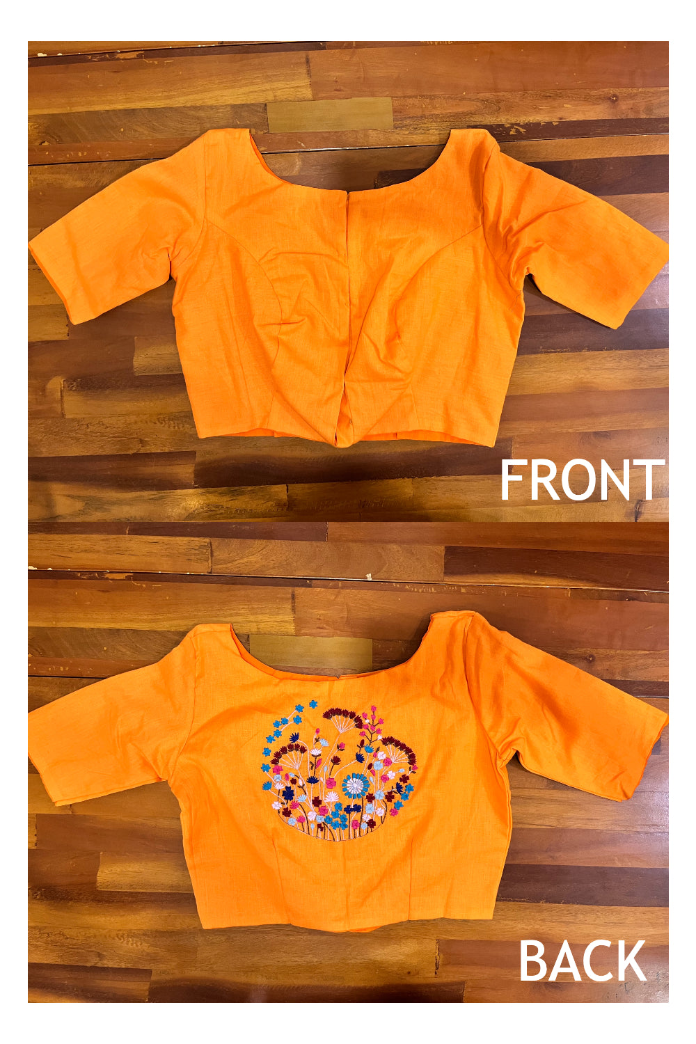 Southloom Orange Ready Made Blouse With Hand Embroidery Works