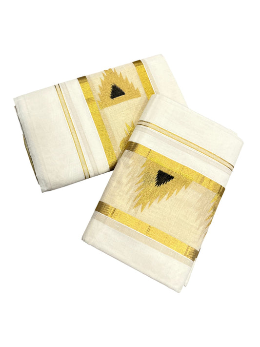 Southloom Kerala Cotton Single Set Mundu (Mundum Neriyathum) with Tample Design 2.80Mtrs