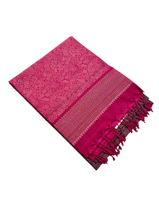 Southloom Pure Handloom Bridal Kanchipuram Silk Saree with Korvai Work (Magenta & Purple )
