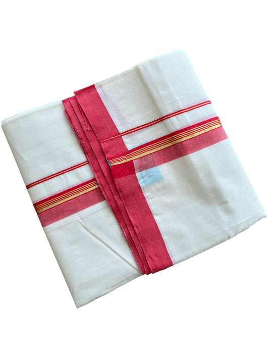 Southloom Pure Cotton Mundu with Golden Lines and Red Border (South Indian Kerala Dhoti)