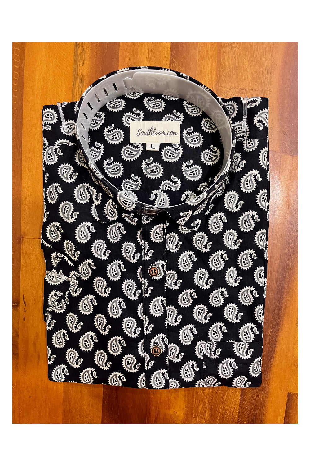 Southloom Jaipur Cotton Hand Block Printed Black Shirt (Half Sleeves)