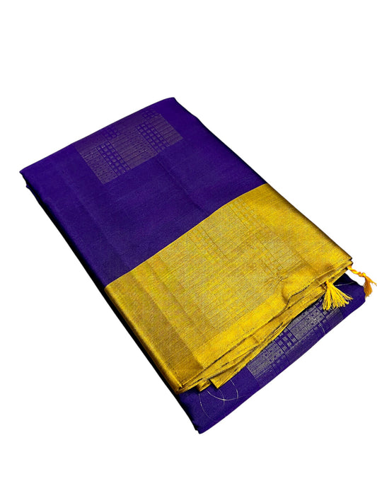 Southloom Pure Handloom Kanchipuram Silk Saree with Butta Work (Gold & Violet)