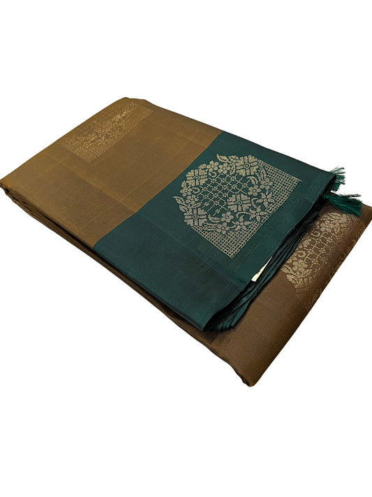 Southloom Pure Handloom Kanchipuram Silk Saree with Butta Work (Golden & Green)