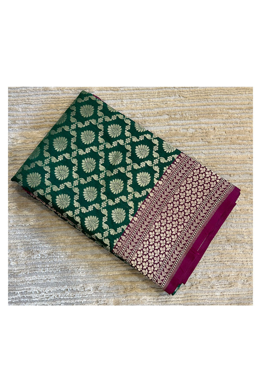 Southloom Banarasi Silk Saree with Woven Work in Green and Magenta