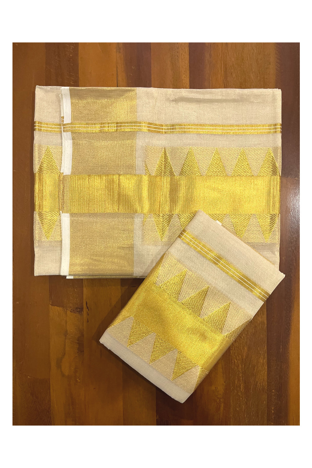 Southloom Premium Handloom Tissue Single Set Mundu with Temple Kasavu Design Border