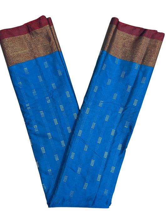 Southloom Semi Silk Saree With Butta Work Across in Body Blue And Maroon