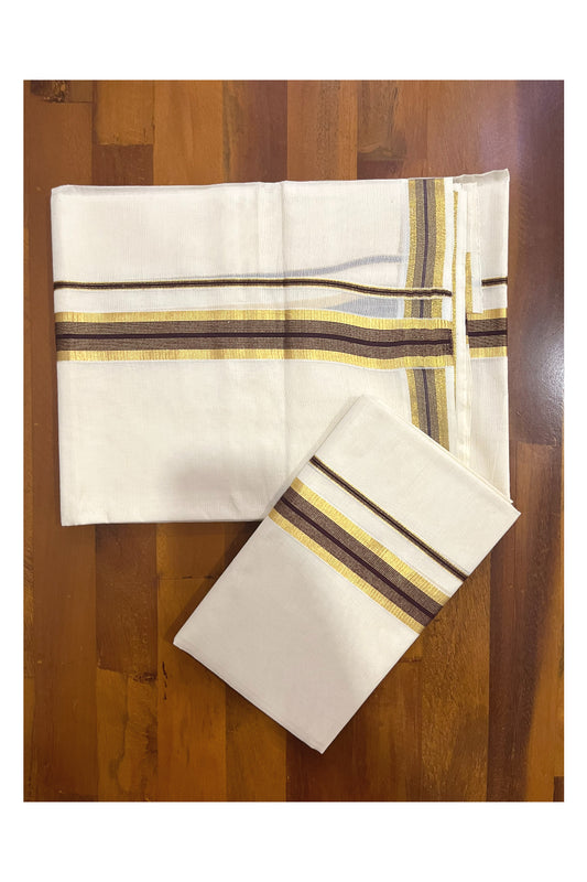 Southloom Pure Cotton Kerala Single Set Mundu (Mundum Neriyathum) with Brown and Kasavu Border 2.80 Mtrs SLKK