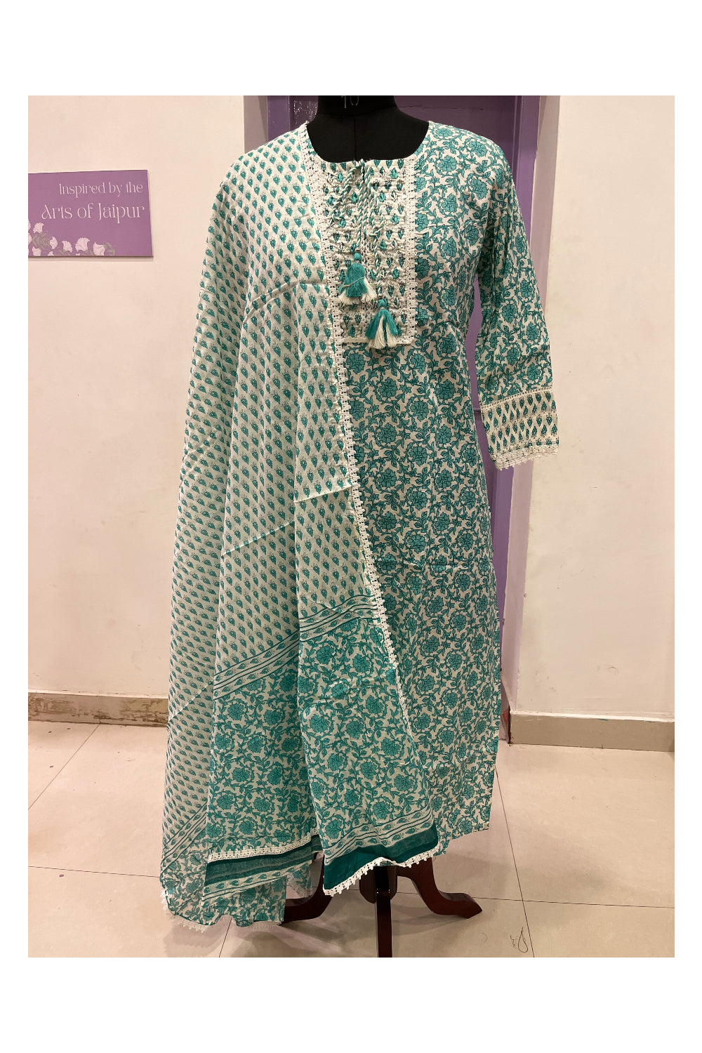 Southloom Stitched Cotton Salwar Set in Turquoise Floral Prints