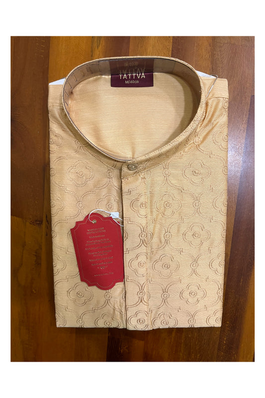 Southloom Light Brown Embroidered Semi Silk Short Kurta for Men