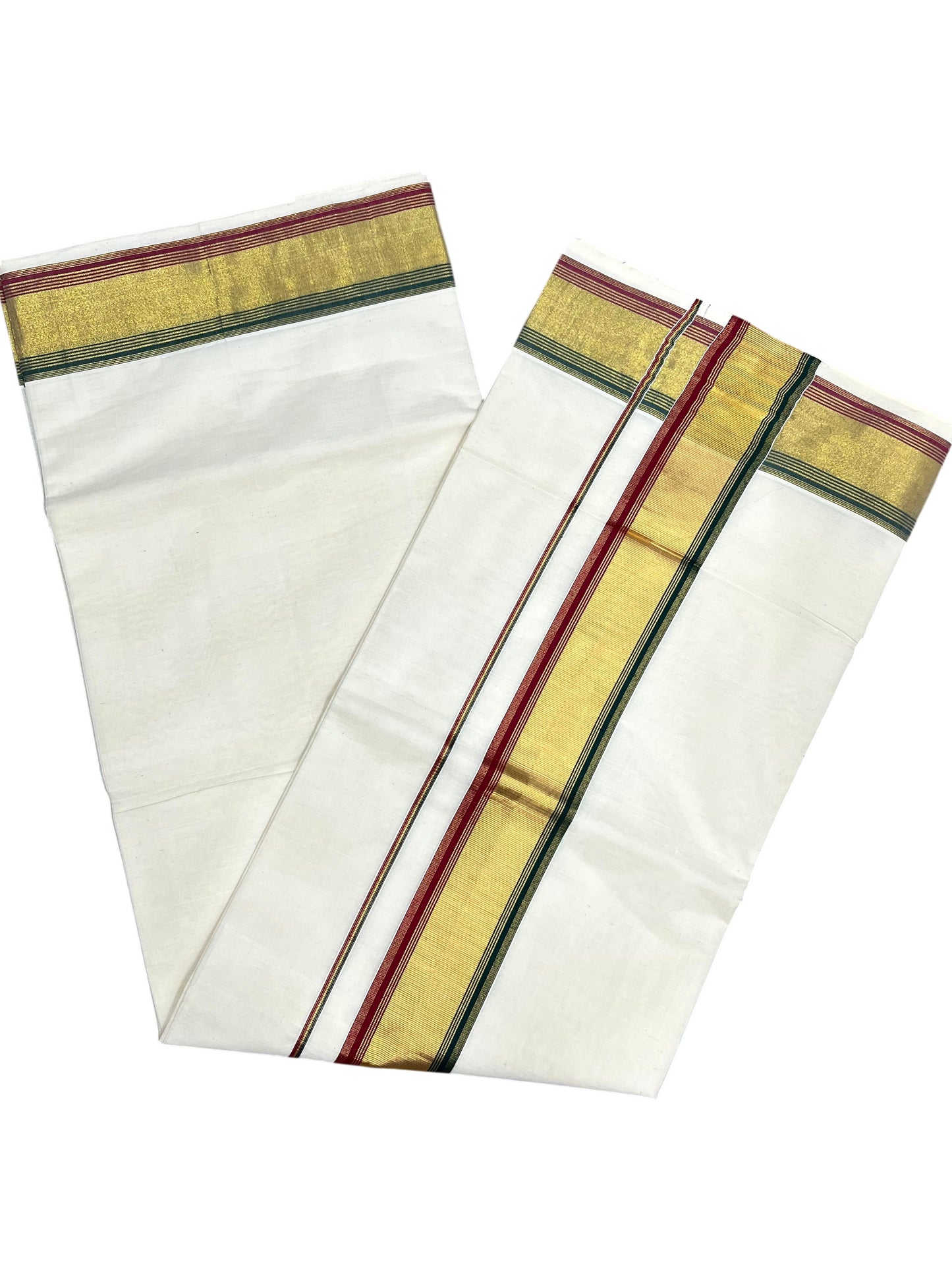 Southloom Kerala Cotton Kasavu Saree with Dark Green And Maroon Border