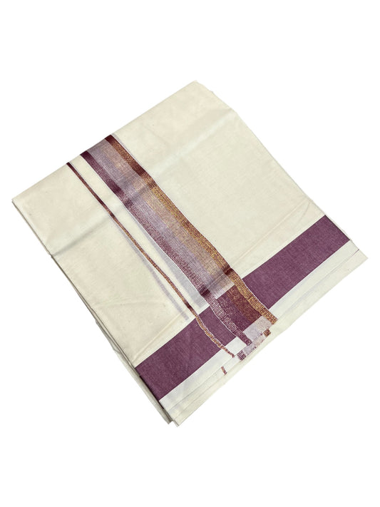 Southloom Kerala Pure Cotton Double Mundu with Purple Border (South Indian Dhoti)