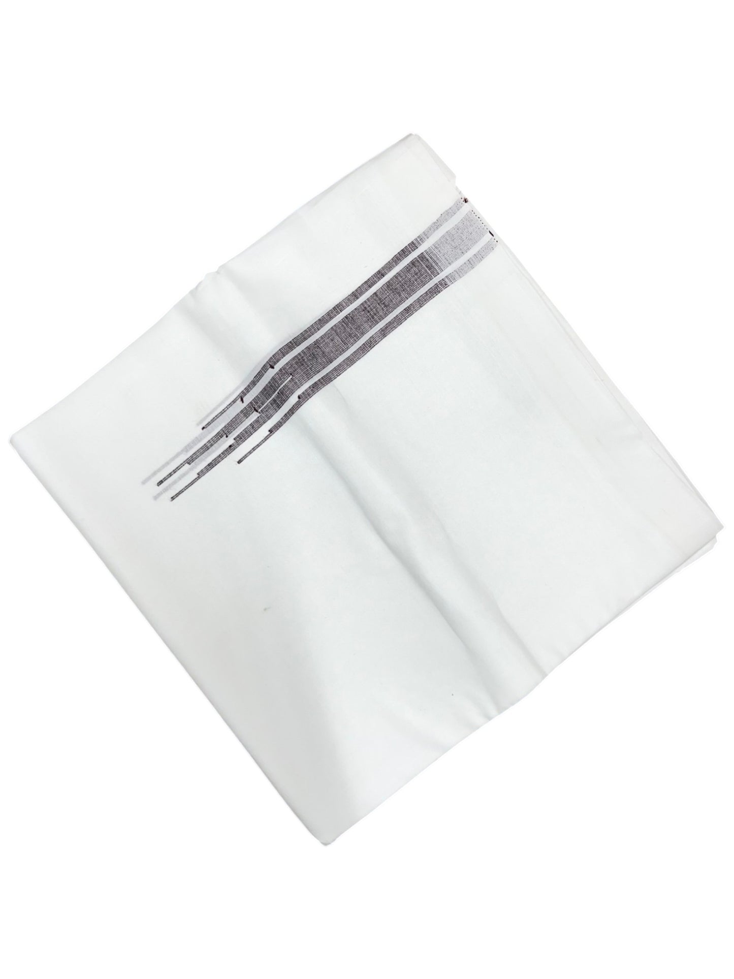 Southloom Pure White Cotton Double Mundu with Purple Chuttikara (South Indian Dhoti)