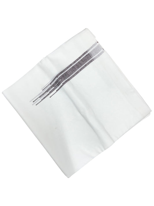 Southloom Pure White Cotton Double Mundu with Purple Chuttikara (South Indian Dhoti)
