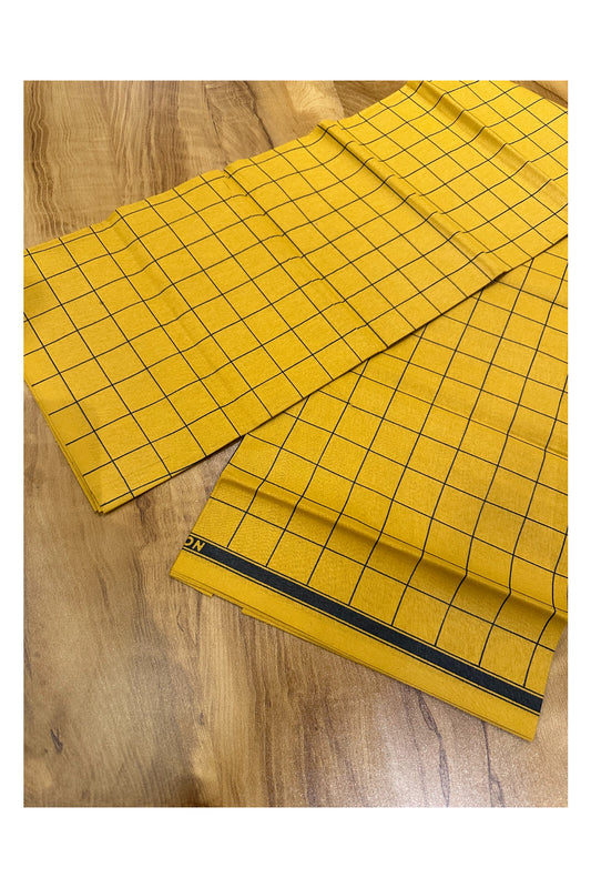 Southloom Yellow Check Design Single Mundu / Lungi (South Indian Kerala Dhoti)