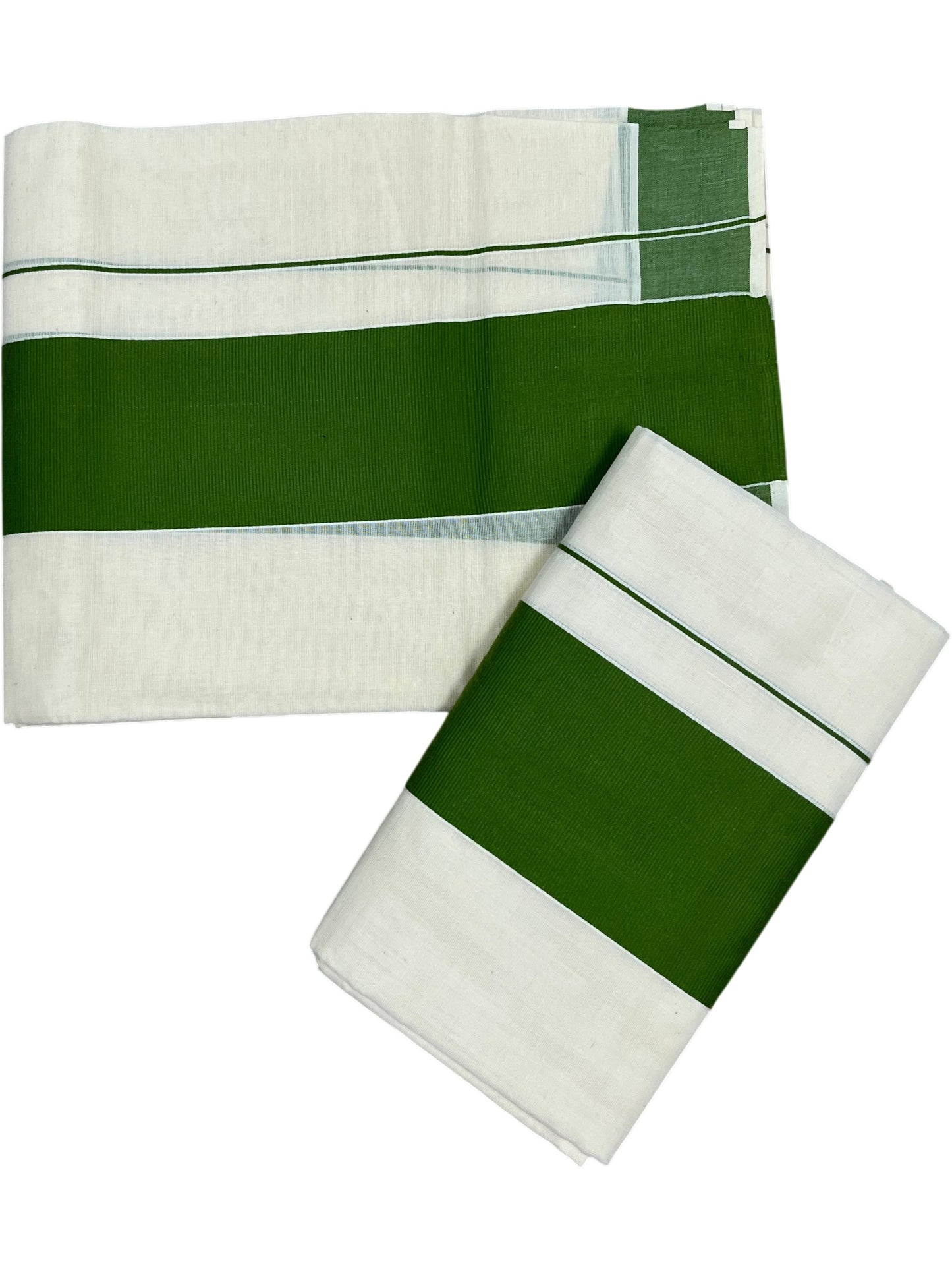 Southloom Kerala Cotton Set Mundu (Mundum Neriyathum) with Kasavu and Green Border