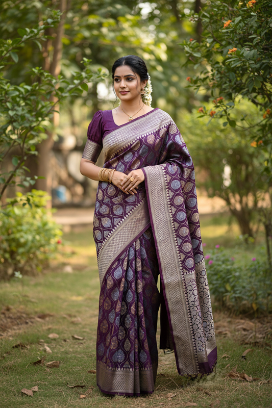 Southloom Pure Banarasi Silk Saree with Woven Work on Body and Borders
