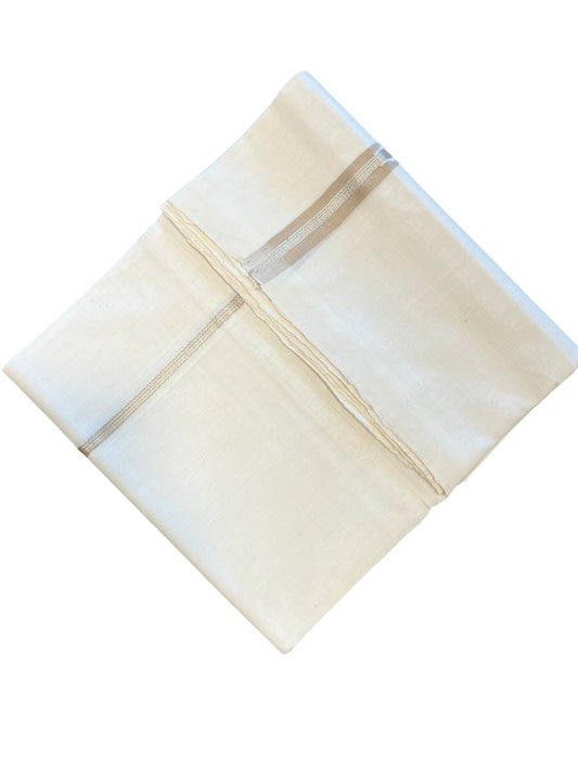 Southloom Premium Handloom Cotton Double Mundu with Silver and Beige Chutti Kara Border