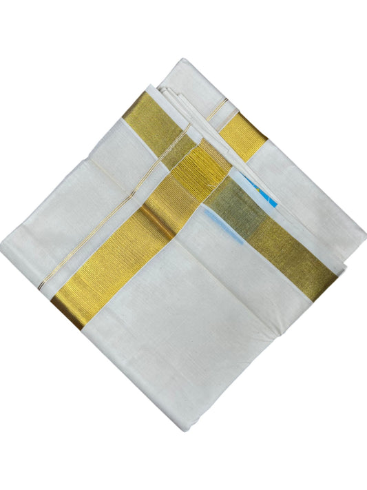 Southloom Kerala Pure Cotton Double Mundu with Gold Kasavu and Border (South Indian Dhoti)