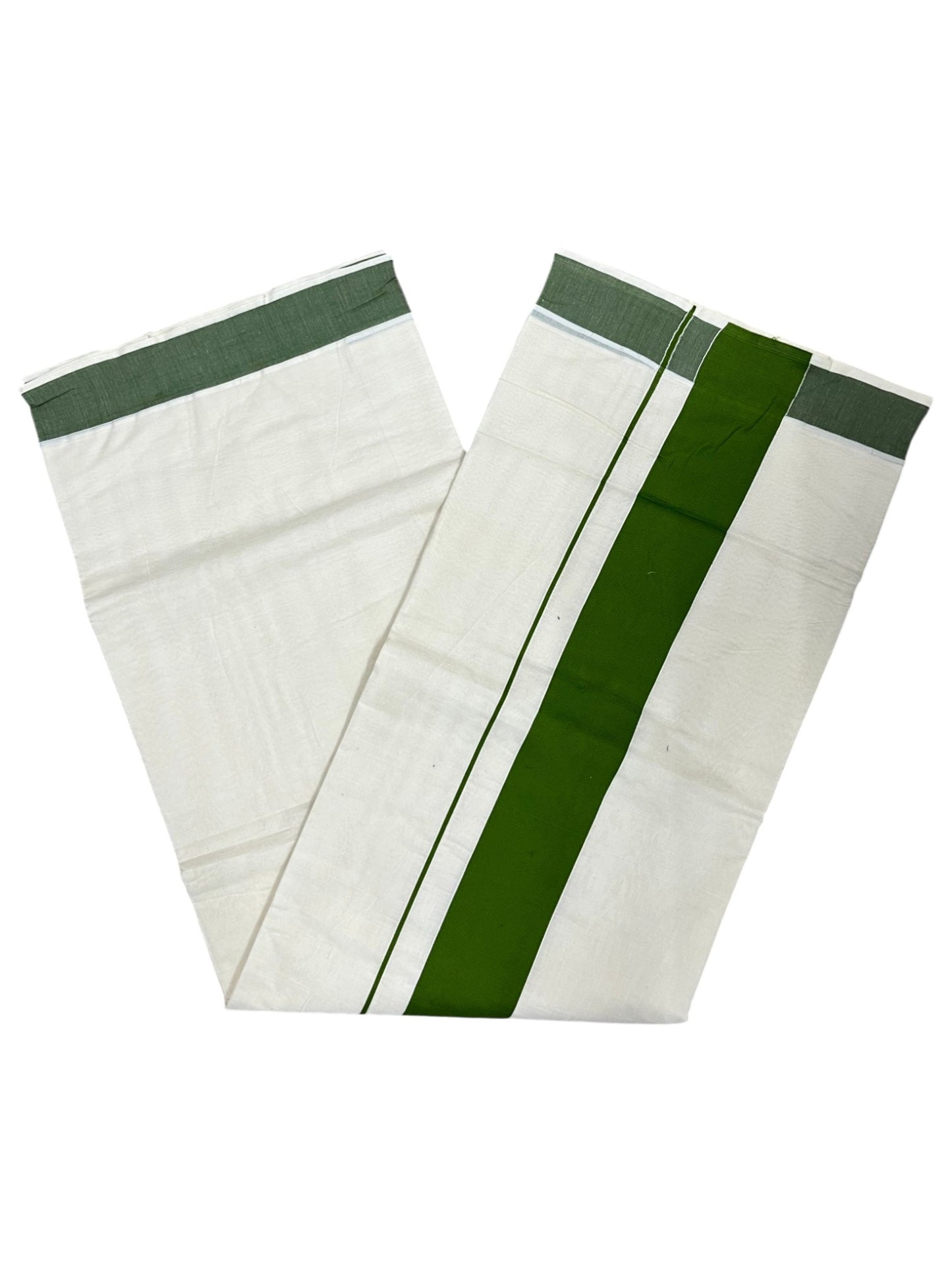 Southloom Pure Cotton Kerala Saree with Olive Green Kasavu Border in 3 inch