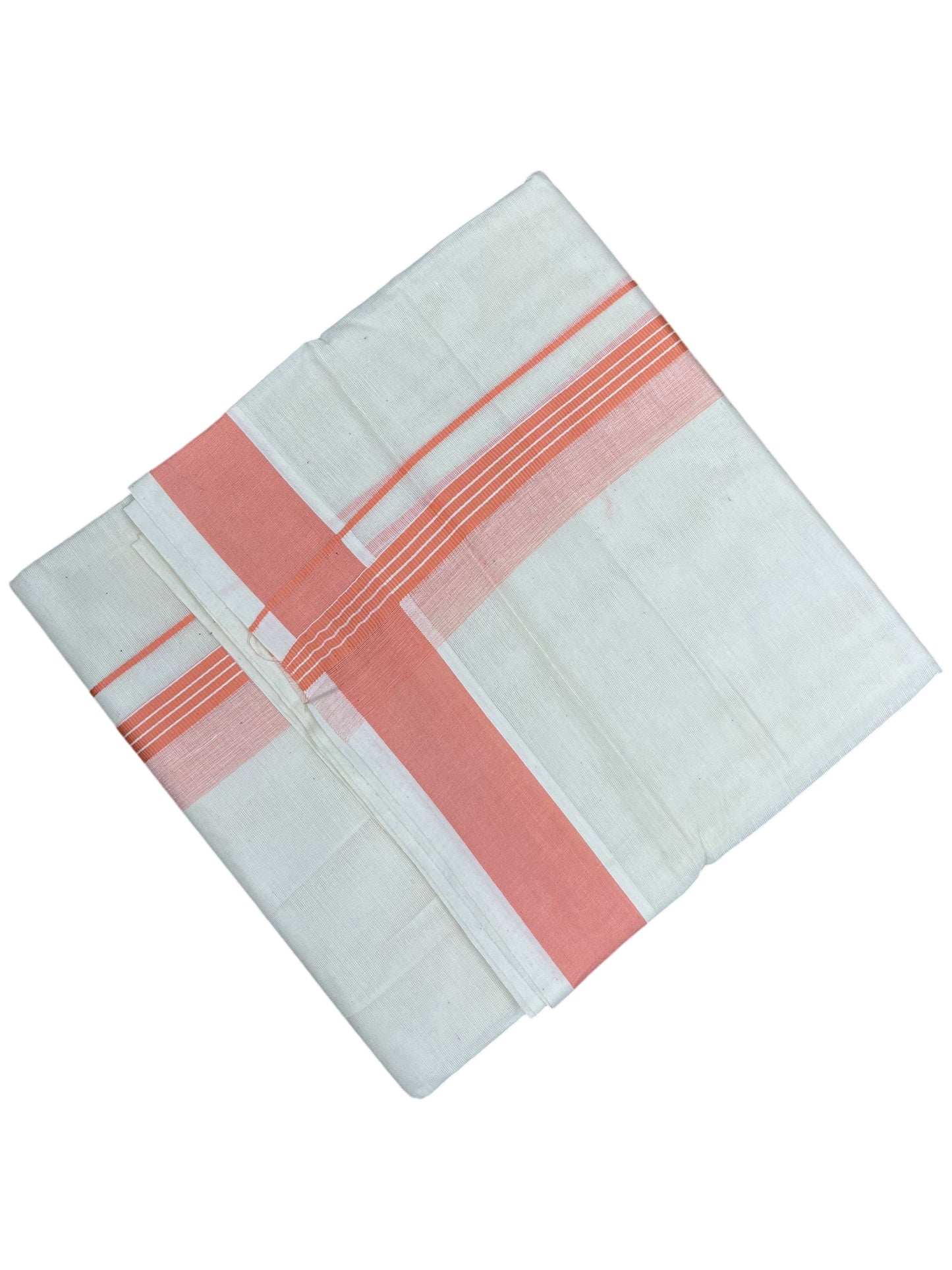 Southloom Pure Cotton Mundu with Peach Border (South Indian Kerala Dhoti)