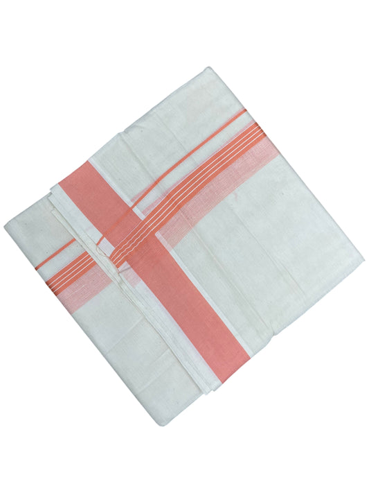 Southloom Pure Cotton Mundu with Peach Border (South Indian Kerala Dhoti)