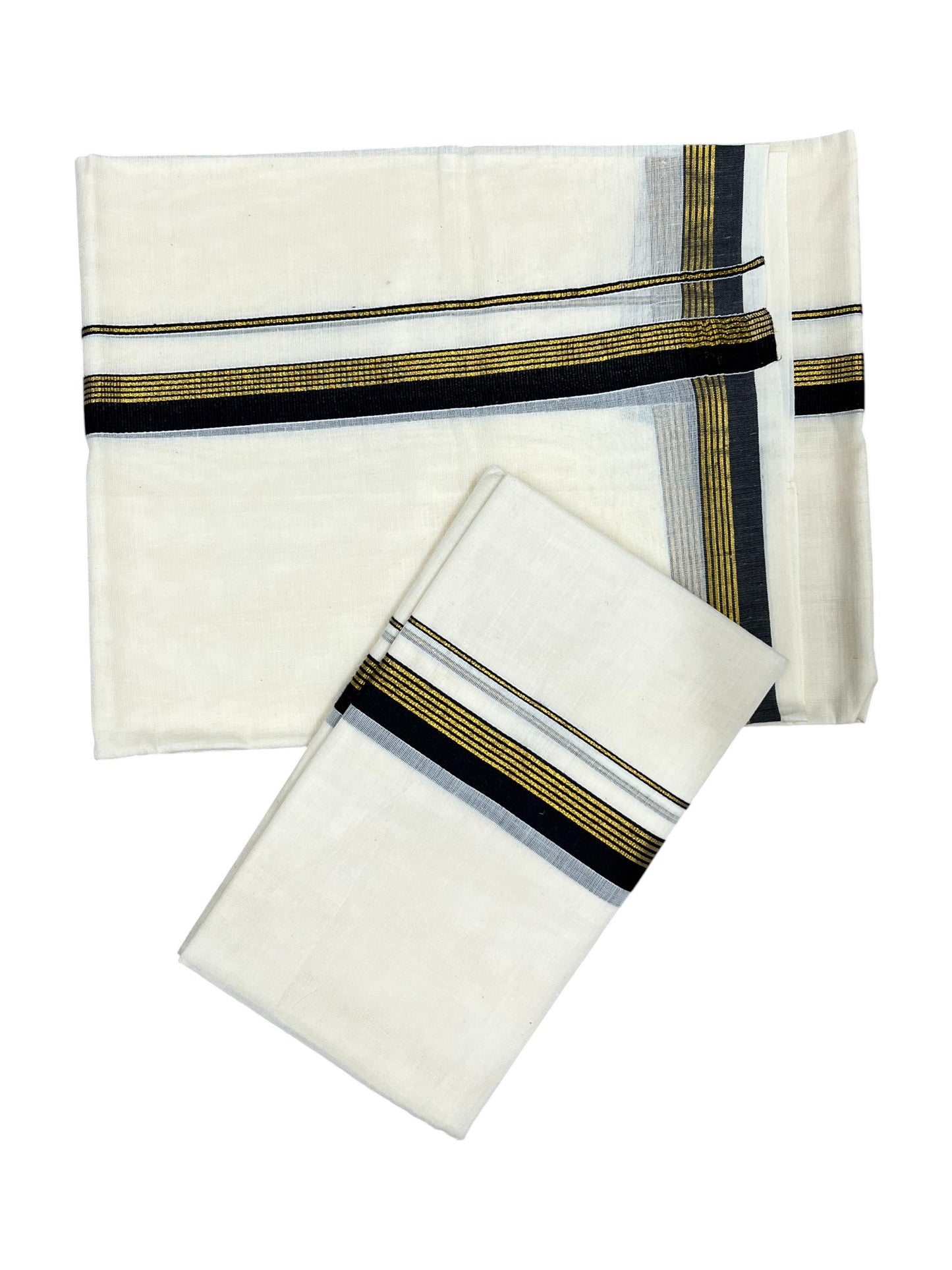 Pure Cotton Kerala Single Set Mundu (Mundum Neriyathum) with Black Kasavu Border