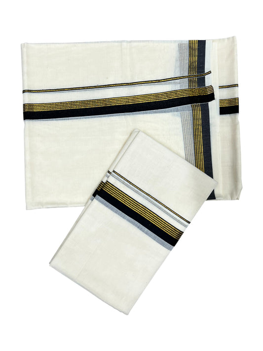 Pure Cotton Kerala Single Set Mundu (Mundum Neriyathum) with Black Kasavu Border