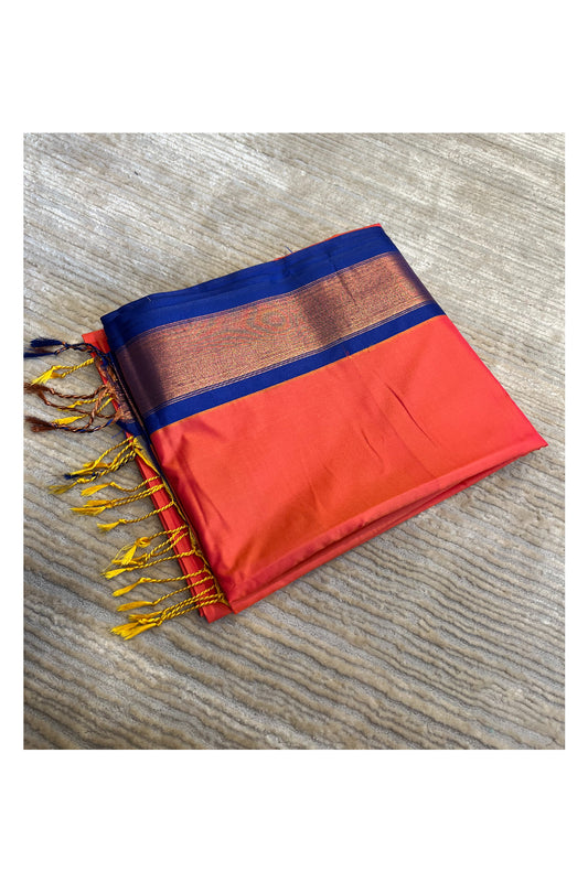 Southloom South Silk Pattu Saree With Orange Body and Blue Pallu