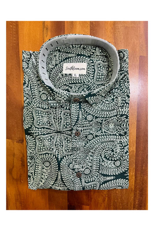 Southloom Jaipur Cotton Hand Block Printed Green Shirt (Full Sleeves)