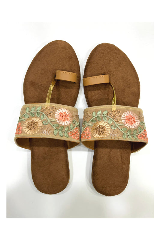 Southloom Jaipur Handmade Embroidered Orange Sandals