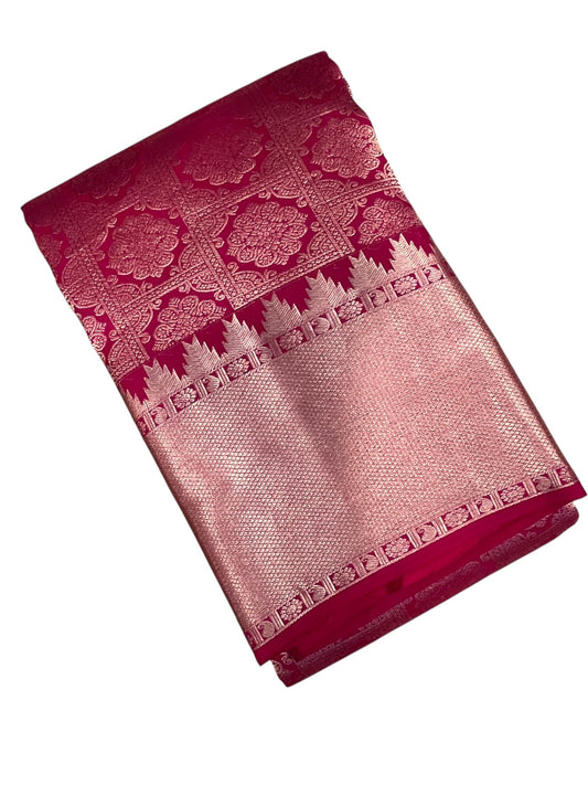Southloom Premium Handloom Bridal Kanchipuram Silk Saree with Korvai Work (Magenta)