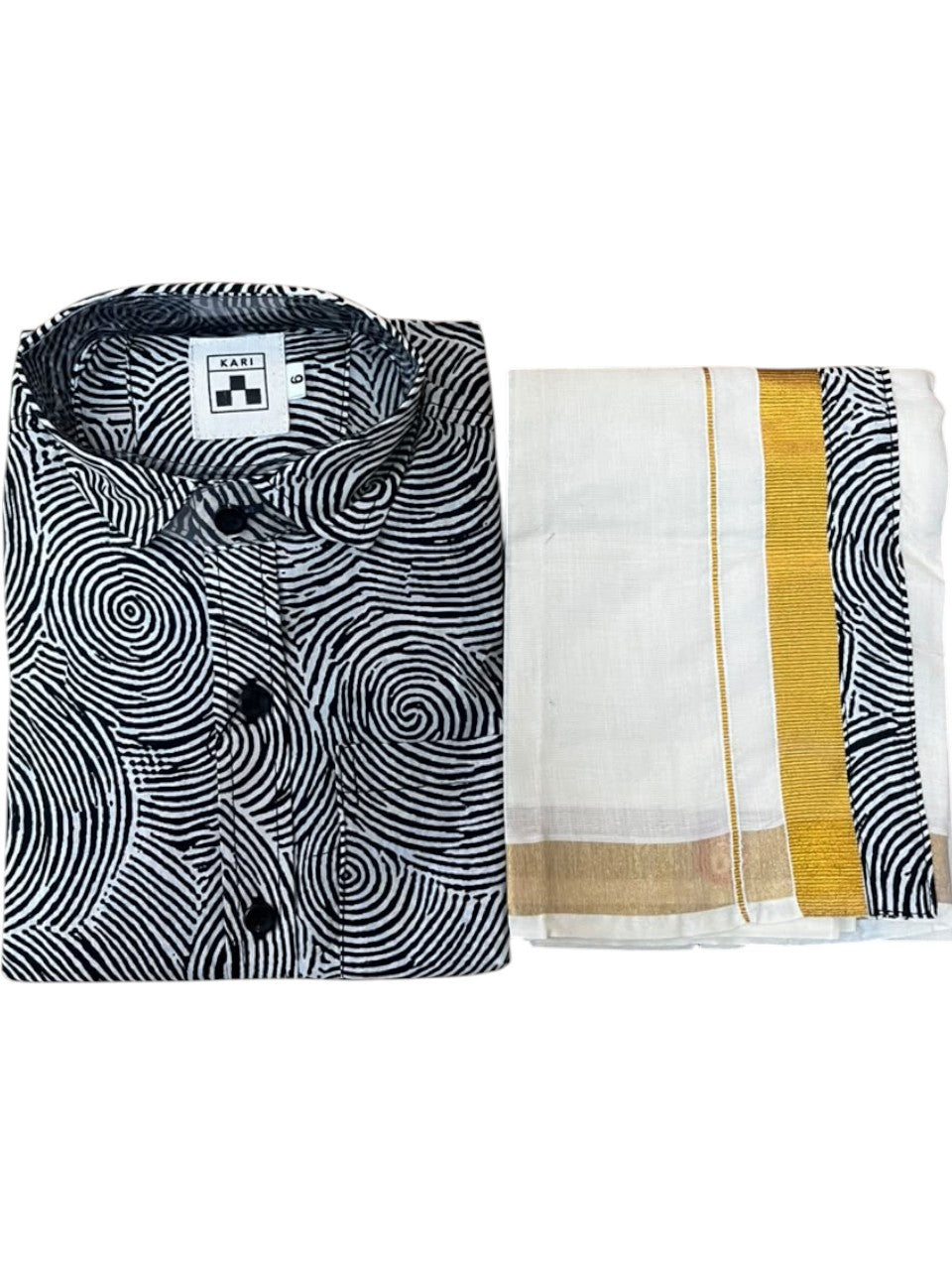 Southloom Cotton Floral Printed Kids's Combo (Shirt + Velcro Mundu) SLKCOMBO