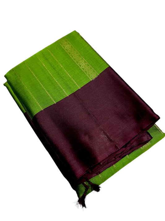 Southloom Pure Handloom Kanchipuram Silk Saree with Butta Work (Green & Purple)