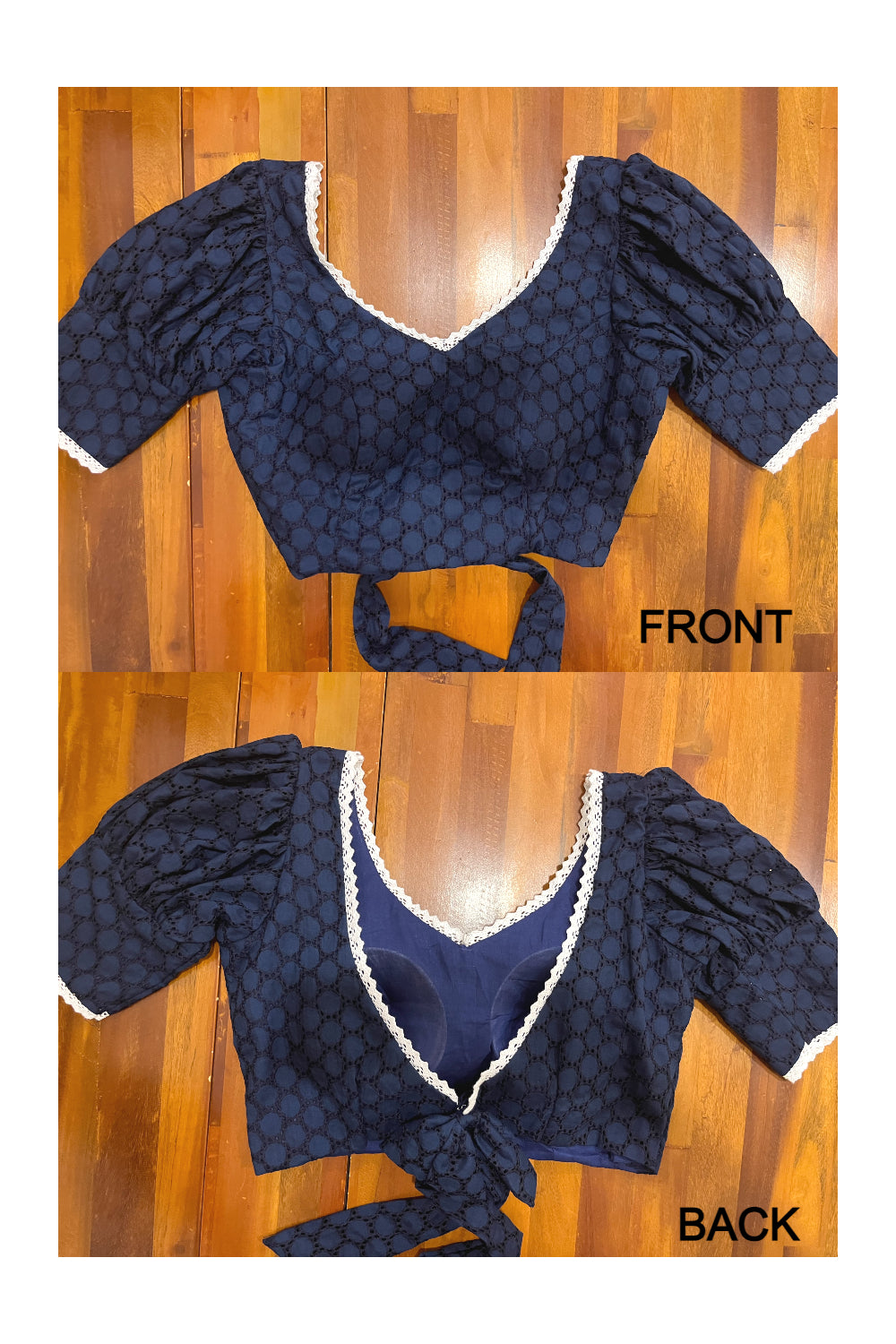 Southloom Dark Blue Hacoba Ready Made Blouse with White Border