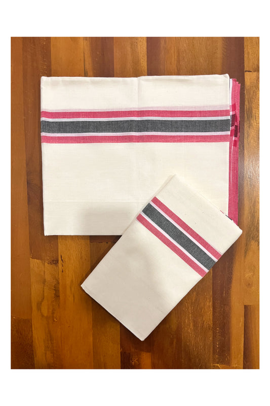 Kerala Mulloth Cotton Single Mundum Neriyathum with Black Red Border 2.80 Mtrs (Extra Soft Cotton)