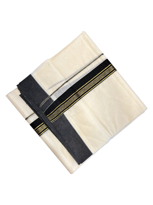 Southloom Pure Cotton  Double Mundu With Gold Kasavu & Black Border (South Indian Kerala Dhoti)