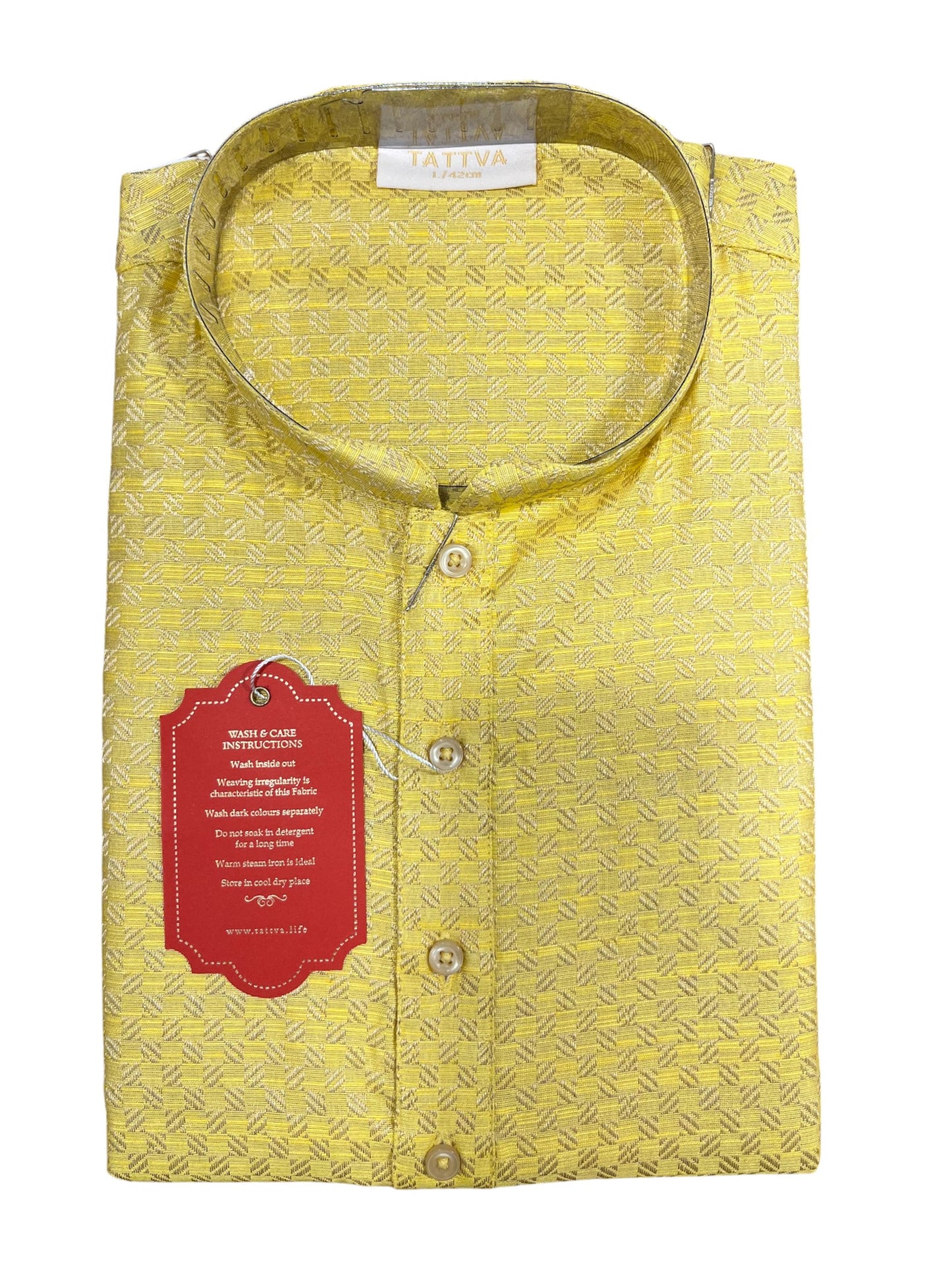 Southloom Semi Silk Short Kurta for Men in Yellow Colour