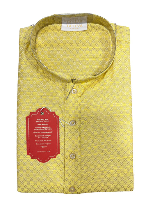 Southloom Semi Silk Short Kurta for Men in Yellow Colour