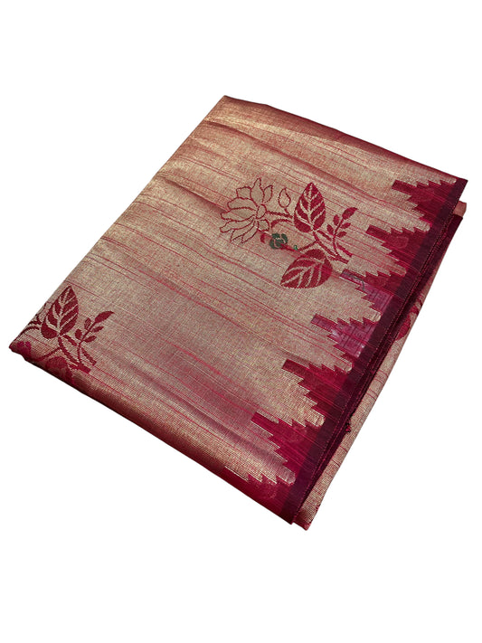Southloom Banarasi Silk Saree with Woven Work on Body and Borders (Magenta)