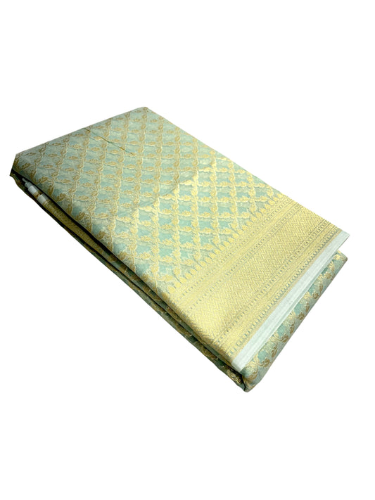 Southloom Cotton Banarasi Silk Saree with Woven Work on Body and Borders (Green)