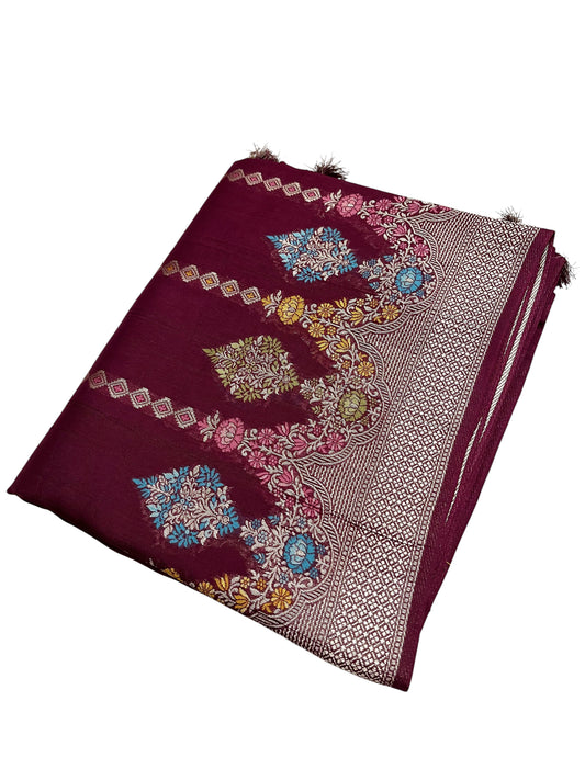 Southloom Banarasi Silk Saree with Woven Work on Body and Borders (Green & Maroon)