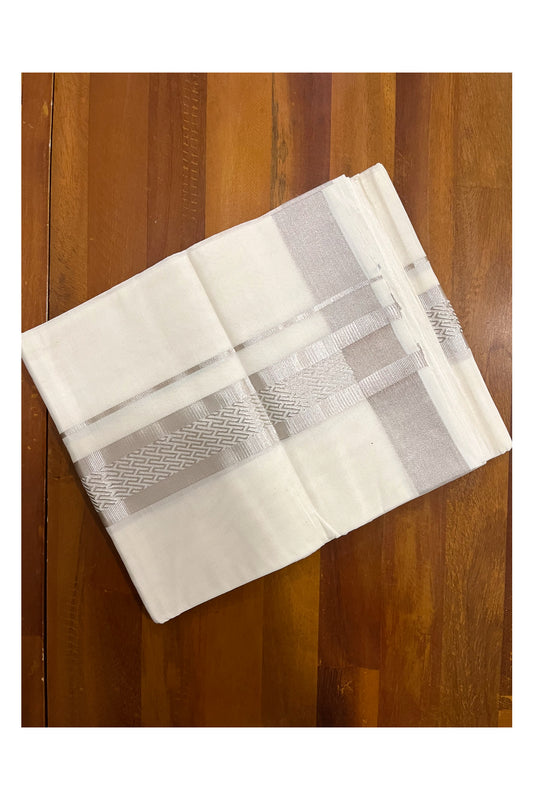 Southloom Premium Handloom Pure Cotton Mundu with Silver Kasavu Woven Border (Onam Mundu 2023)