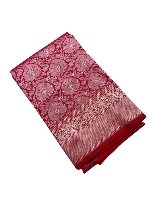 Southloom Pure Banarasi Silk Saree with Woven Work on Body and Borders (Reddish Pink)
