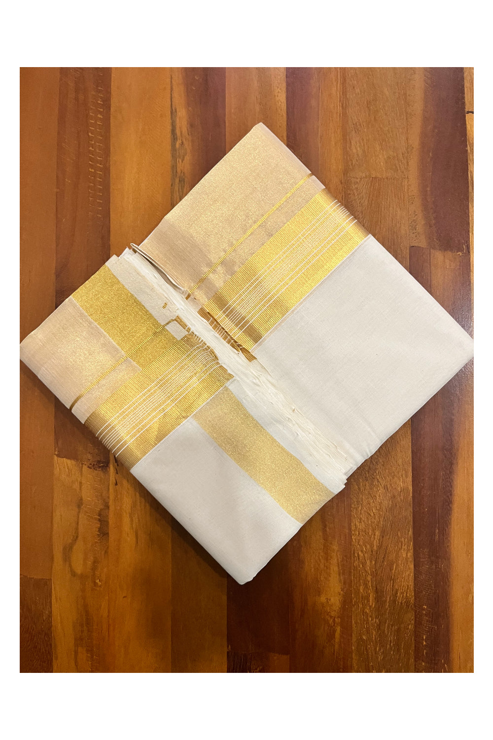 Southloom Premium Handloom Pure Cotton Wedding Mundu with Tissue Kasavu on Border (South Indian Kerala Dhoti)