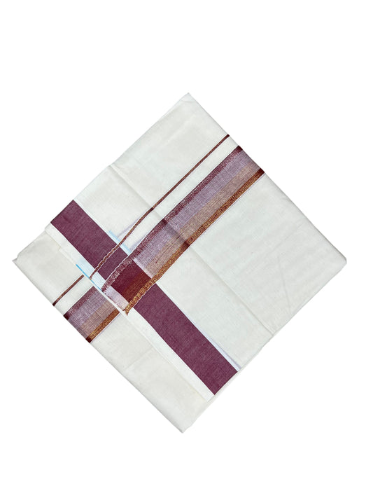 Southloom Kerala Pure Cotton Double Mundu with Maroon Border (South Indian Dhoti)