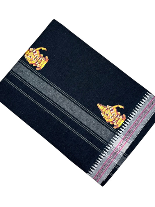 Southloom Black Printed Ayyapan Single Mundu / Otta Mundu  (South Indian Kerala Dhoti)