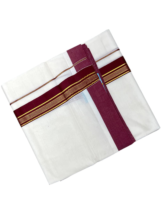 Southloom Pure Cotton Mundu with Maroon Border (South Indian Kerala Dhoti)
