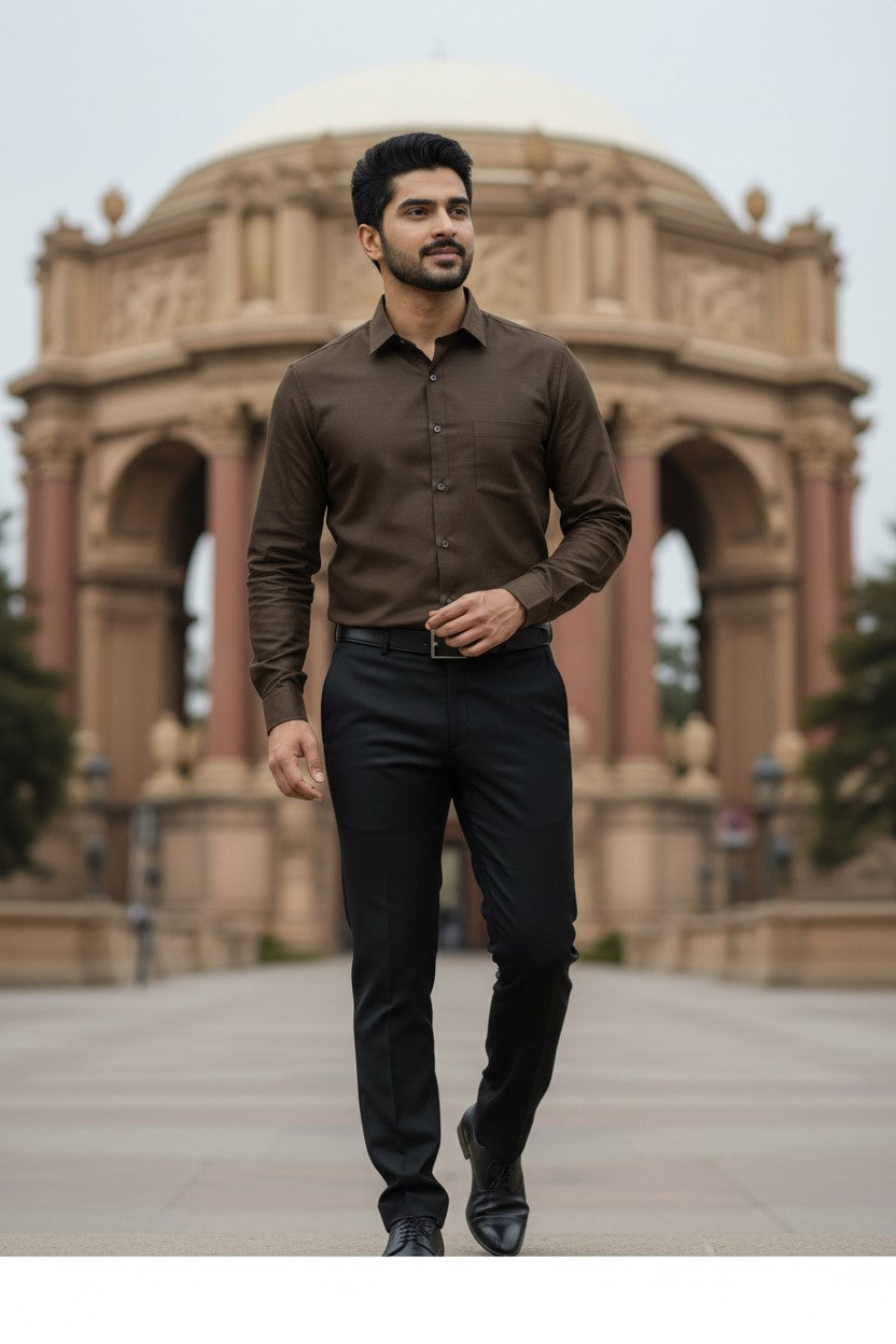 Pure Cotton Brown Solid Shirt SLSHIRT 46 FS