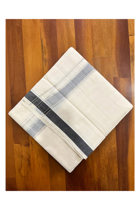 Pure Cotton Kerala Double Mundu with Silver Kasavu and Black Border (South Indian Kerala Dhoti)