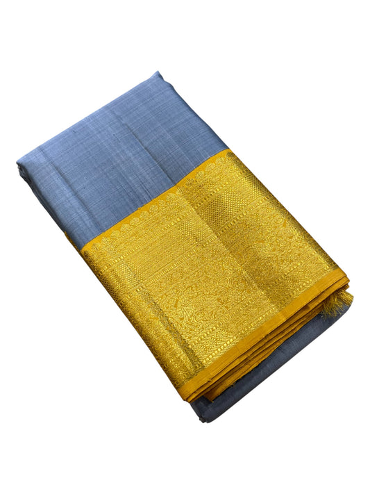 Southloom Pure Handloom Kanchipuram Silk Saree (Grey & Yellow )